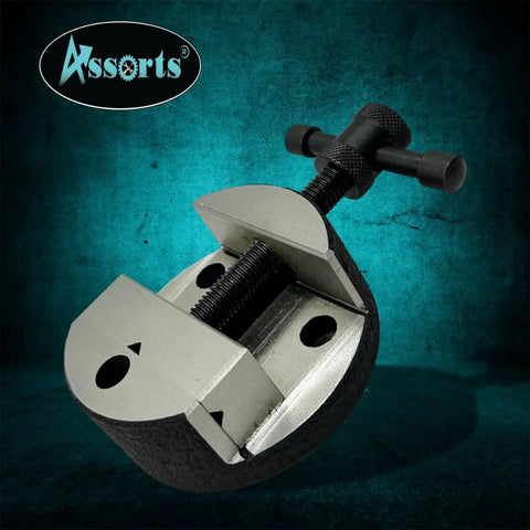 Round Milling Vise With 80 Mm Base for 3 and 4 Inch Rotary Tables, cast iron clamp with dual-slot fit and hardware.