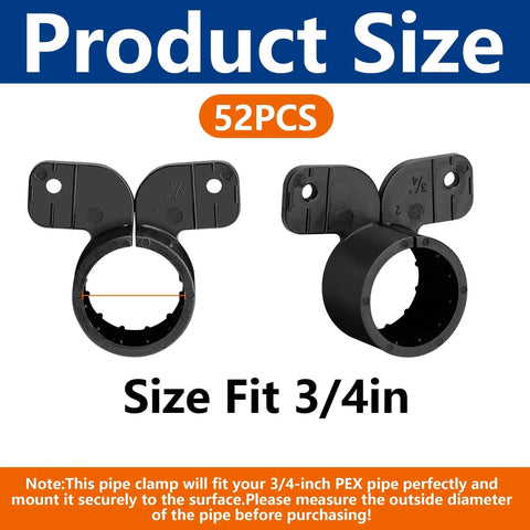 52 Piece 3/4 Inch Suspension Pipe Clamps Butterfly Style For PEX Copper CPVC Pipes Black Heavy Duty PEX Tubing Clamps