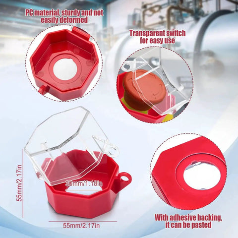 8 Pack Emergency Stop Button Kit With See Through Switch Covers, red and clear 55x55 mm cover, lockout toggle push button detail