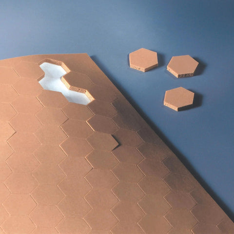 3M Scotch SJ5201 Series Bumpons Self-Adhesive Bumpers showing light brown hexagonal pieces on blue background