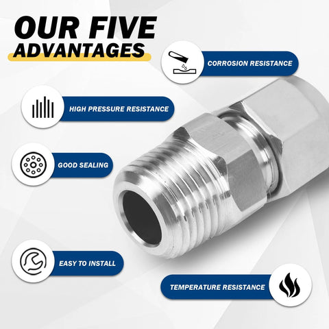 Stainless steel compression tube fitting adapter, 1/8 in NPT male x 6 mm tube OD, with double ferrules (2 pcs)