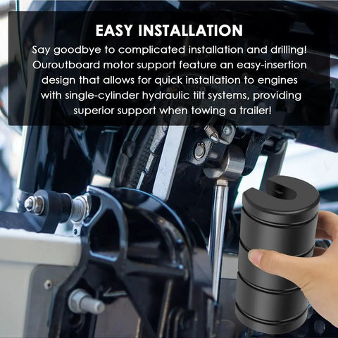 Transom saver for outboard motor; black single-ram wedge hydraulic support