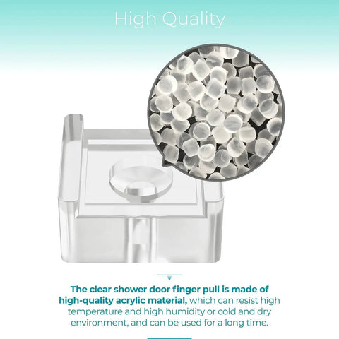 Clear shower door finger pull, made of high-quality acrylic, close-up view, part of Glass Sliding Shower Door Finger Pull Kit