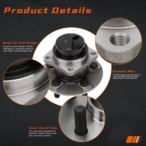 Rear Wheel Hub And Bearing Assembly Fits Pontiac Vibe 2003 2008 Toyota Celica 2000 2005 Corolla Matrix Prius 2004 2009 Scion tC 2005 2010 ABS 5 Lug FWD close-up of steel wheel bolts and seal design