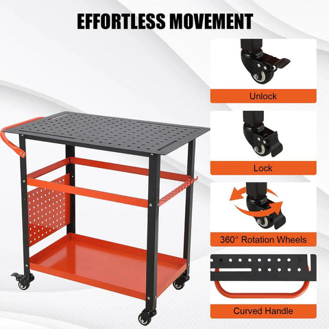 36 Inch By 24 Inch Heavy Duty Steel Welding Table Workbench With 600 Lb Capacity Portable Shop Bench On Wheels 161 Fixture Holes