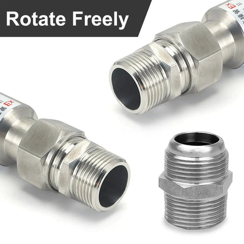 Close-up of Beefy Heavy Duty Industrial Grade Compressor Jumper Hose Three Quarters Inch NPT Male By Twenty Inch Length With Rotating Ends