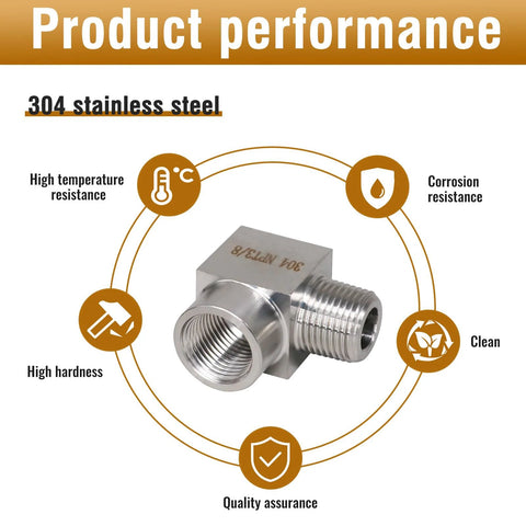 Napredak 90-degree NPT elbow fitting, 3/8 male to 3/8 female, forged stainless steel 304 street elbow
