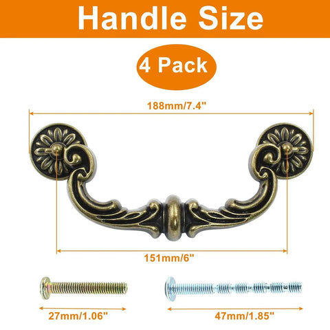 4 Pack 150mm Hole Center Bail Pull Handles Zinc Alloy Rustic Vintage Style Drop Down Swing Drawer Pulls Antique Cabinet Handles