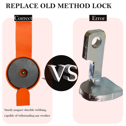 Two-pack surge brake lockout set: orange strap key and metal side-bracket lockout.