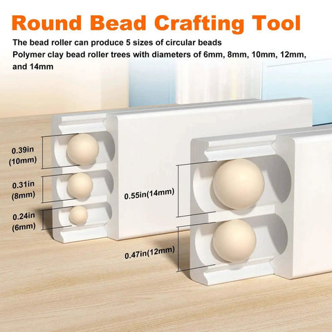 Round Shape Polymer Clay Bead Roller for DIY Jewelry, Bead Crafting Tool Set with 6mm, 8mm, 10mm, 12mm, 14mm diameters displayed