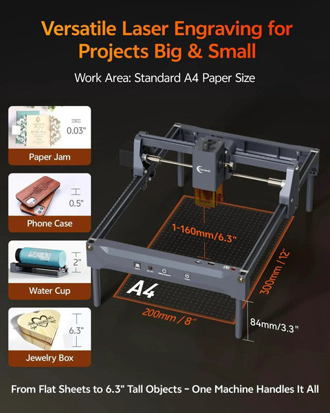 Powerful 10W Laser Engraver for Wood, Metal, Acrylic, Glass, Stone with Offline CNC Cutting Portable 7.9 by 11.8 Inch Engraving Bed Near A4