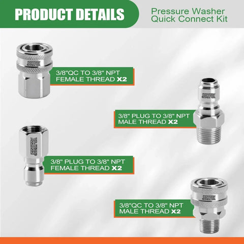 Stainless Steel Pressure Washer Quick Connect Kit Set With Three Eighths Inch Female And Male Threads Heavy Duty Garden Hose Quick Disconnect Fittings Eight Piece Quick Connect Set For Durable No Fuss Easy Connect Cleaning