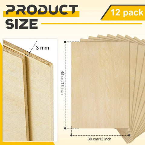 Basswood Craft Sheets Set, 12 Pieces 12 By 18 Inch Unfinished Wood Panels, 3mm Thick shown in packaging