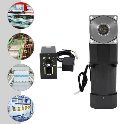 200W 110V AC Gear Motor with 36Nm Reduction Gearbox, Governor, Variable Speed Controller, 90° Output, for industrial use