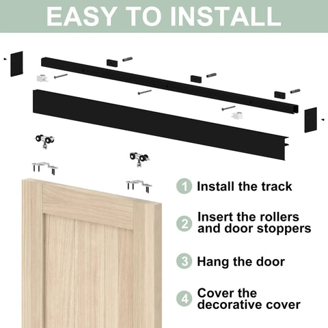 Installation guide for 5Ft Barn Door Hardware Kit With Low Clearance Aluminum Box Rail Track For Interior Single Wooden Door Black Finish