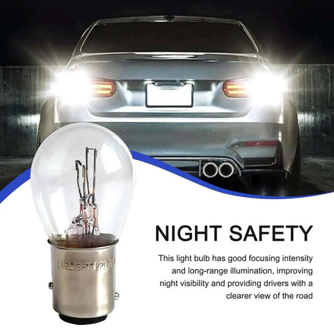 Plug N Play 1157 Bay15D P21 5W S25 High And Low Beam Halogen Brake Light With Waterproof Housing White High Brightness Indicator Replacement For Most Vehicles, shown with bright night visibility in car tail lights