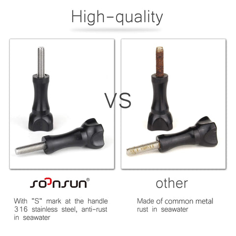 Comparison of Universal Long Thumb Screw Set For Action Cameras, 316 stainless steel vs rusty metal screws.