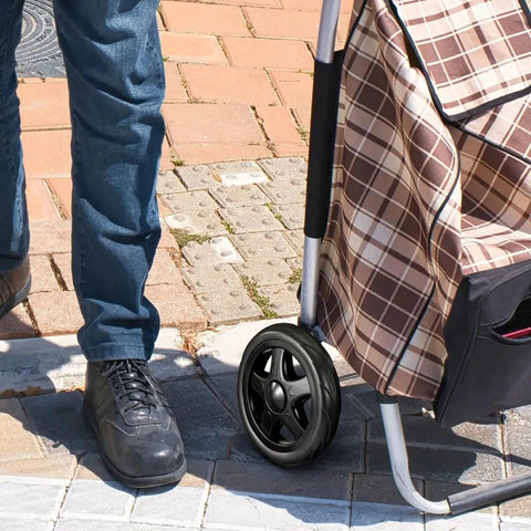 Side view of a trolley with 2 Pack Heavy Duty Shopping Cart Wheels Replacement For Trolley Carts Compact Lightweight Casters