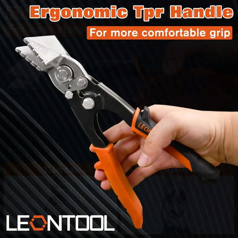3 Inch Sheet Metal Hand Seamer with Straight Jaw Ergonomic TPR Handle held in hand