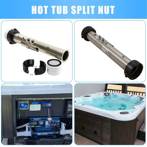 Fuoequl 2-inch hot tub split nut fittings, metal Balboa Gecko heater unions, 2-piece set