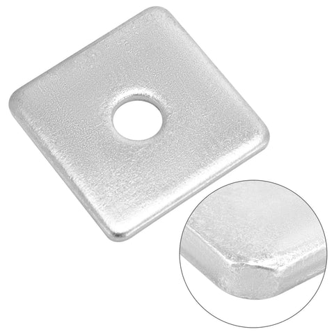 Galvanized square washer with 1/2 in ID hole, 2x2 in outer dimensions, 3/16 in thick for construction fasteners