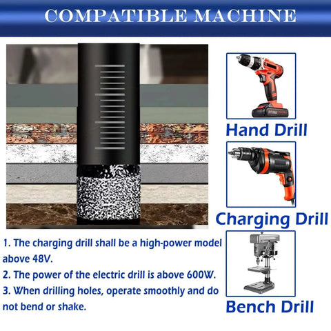 Ten Piece Three Sixteenth Inch Diamond Drill Bit Set For Tile Ceramic Marble Porcelain Glass Dry Core Bits In Use