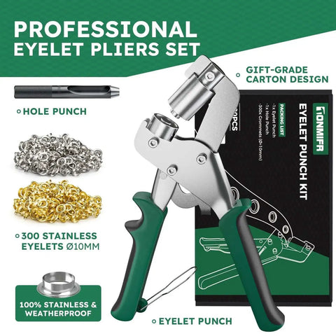 Beast Mode Grommet Tool Kit With 3/8 Inch Eyelets, Heavy Duty Metal Grommet Press For Fabric Leather Tarps DIY Crafts, hole punch included