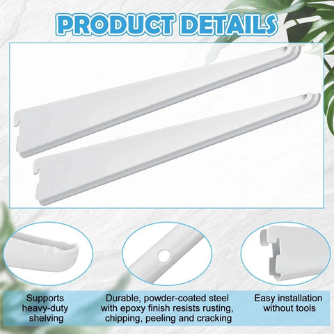 10 Pack Adjustable Shelf Brackets For Double Track System Closet Organization, white 11.5-inch heavy-duty steel, easy assembly.