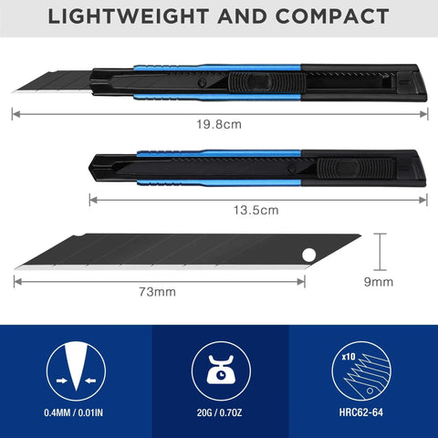 Dimensions and features of Retractable Utility Knife With 10 Extra 9mm Blades And Aluminum Cutter Pack 5
