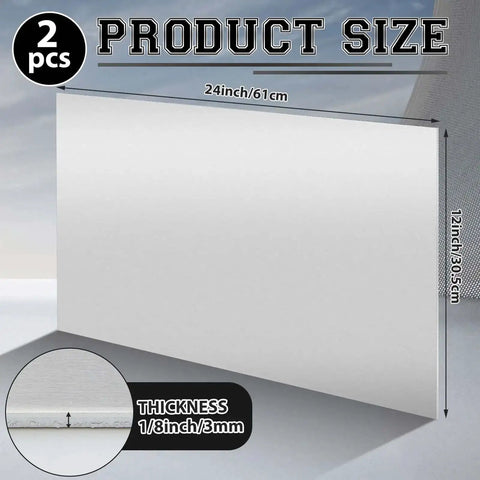 2 Pack 5052 Aluminum Sheet Metal 12 By 24 Inch Plate One Eighth Inch Thick Rectangle Panels with dimensions shown.