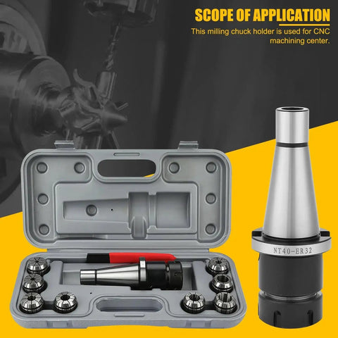 Durable NT40 ER32 CNC Milling Chuck Holder With 8 ER32 Collets And Wrench, All In One Milling Work Clamp Set for CNC centers