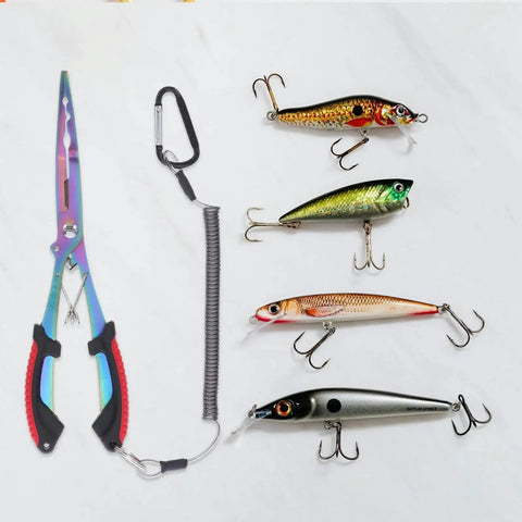 Multifunctional Long Nose Fishing Pliers with Line Cutter and Hook Remover, Stainless Steel Grippers with Sheath and Lanyard, by Toddmomy