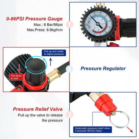 NYXOVA 10PC Turbo Boost Leak Tester Kit with 0-86 PSI gauge, regulator, relief valve and red adapter fittings