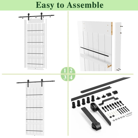 72 Inch Double Sliding Barn Door With Shelf Style, 84 Inch Tall, Primed MDF Build, No Sweat Assembly kit and components