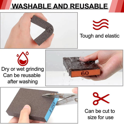 8 Pack Washable Sanding Blocks With Assorted Grit 60 80 120 220 For Drywall showing features like washable and trimmable use.