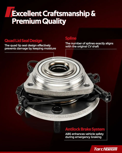 Front Wheel Hub Bearing Assembly 515151 For Ram 1500 And Ram 1500 Classic 5 Lug With ABS Fits 2012 2018 Ram 1500 And 2019 2022 Classic OE Replacement Durable Easy Install showcasing key features like seal design and spline alignment