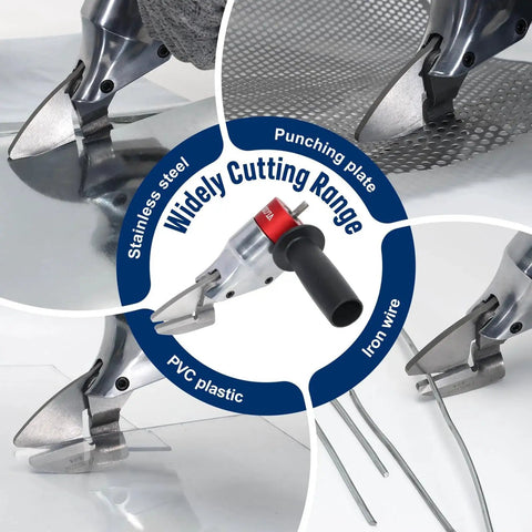 Powerful Sheet Metal Cutter Drill Attachment With 360 Degree Pivoting Handle cutting various materials, VlOXO Compatible