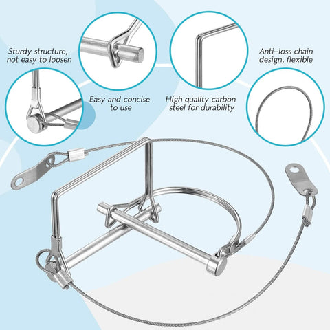 10 Pcs Trailer Coupler Pins With Steel Quick Release Rings for Farm Trailers; Secure fit with durable silver finish, 6x70 mm pins.