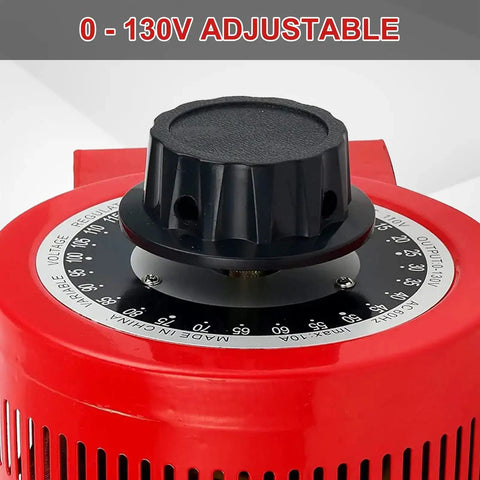 Close-up of Auto Voltage Transformer 110V Input to 0 to 130V AC Variable Voltage Converter 500W with adjustable knob