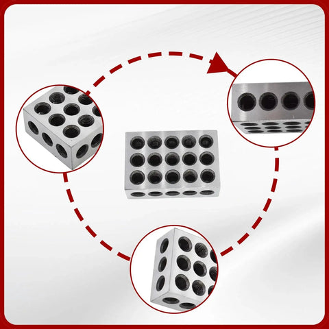 Five Matched Pairs 1 X 2 X 3 Inch Precision Steel Milling Blocks With 23 Holes For Clamping And Alignment, 0.0002 Inch Accuracy