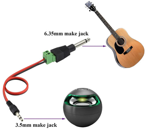 Pro Audio Gear 6.35mm TS Mono Male To 2 Pin Female Screw Terminal Block Connector Pluggable Wire Solderless Adapter with guitar and speaker
