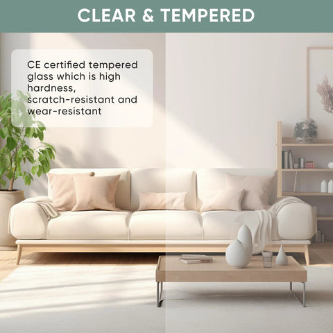 Clear Tempered Glass Barn Door 36 Inch By 84 Inch With Carbon Steel Frame Pre Drilled Panel Sliding Door Kit With 6 Ft Hardware And Soft Close Easy To Install No Carpentry Needed in a living room setting