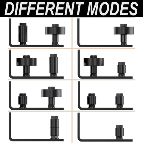 Sliding Barn Door Floor Guide With Adjustable Stay Roller for all door sizes in black solid steel and nylon, different modes shown.