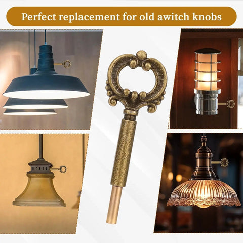 4 Pack Antique Brass Lamp Knob Switch Replacement Set With Half Inch Extensions For Floor And Table Lamps, Vintage Metal Socket Keys
