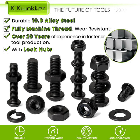 Heavy Duty 500 Piece Set M6 And M8 Screw And Nut Kit With Lock Nuts Washers And Wrenches For DIY Projects And Home Repairs