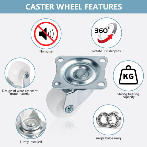 1" Low Profile Caster Wheels Set of 4 - Quiet Polyurethane Casters for Furniture, 360° Swivel Plate Design, Each Holds 22 lbs, Smooth Rolling, No Noise