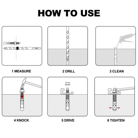Step-by-step guide for installing 1/2 x 4-1/2 Inch Wedge Anchor Bolts, 50-Piece Zinc-Plated Concrete Anchors