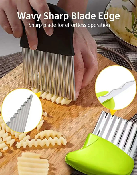 4 Piece Crinkle Cutter Set For Veggies Stainless Steel Wavy Cutter Ideal For Potatoes Carrots Chips Lettuce And Butter
