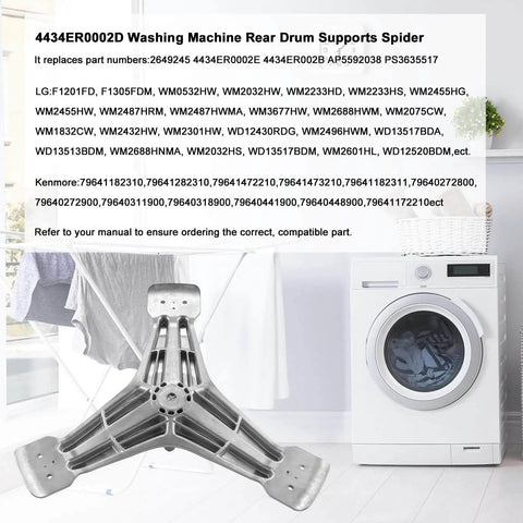 Washer Spinner Support Replacement For LG Front Load Washer Rear Drum Spider 4434ER0002D; shown near washing machine.