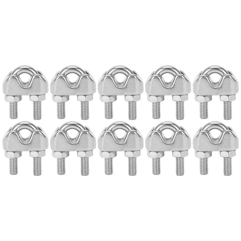 10-pack of Stainless Steel Wire Rope Clip M4 U Bolt Saddle Fastener for Boating, Sailing, Marine, Outdoor Activities.